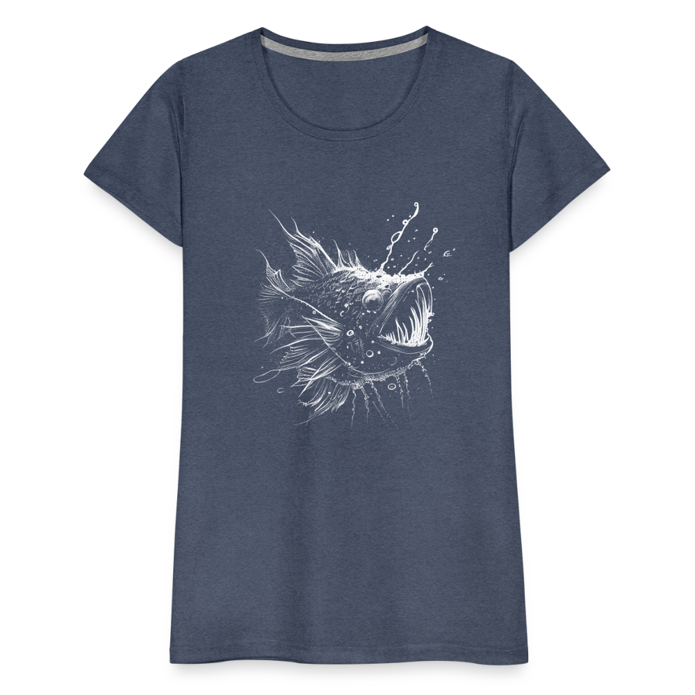 Anglerfisch, Tiefseefisch - Monochrom - Frauen Premium T-Shirt - Blau meliert