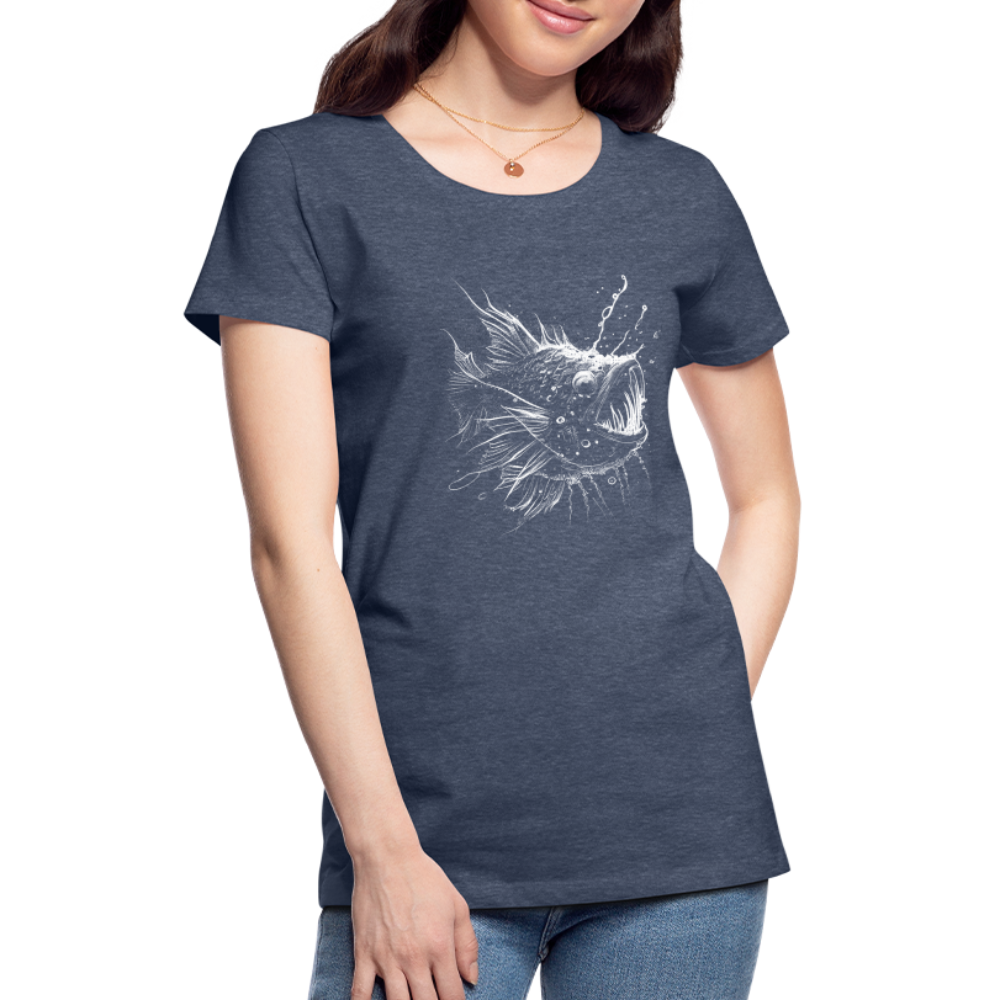 Anglerfisch, Tiefseefisch - Monochrom - Frauen Premium T-Shirt - Blau meliert