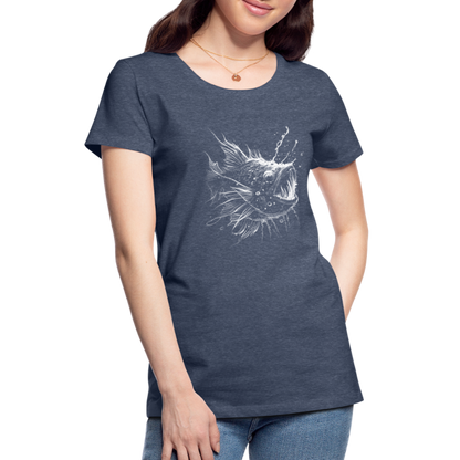 Anglerfisch, Tiefseefisch - Monochrom - Frauen Premium T-Shirt - by Artful Alchemist