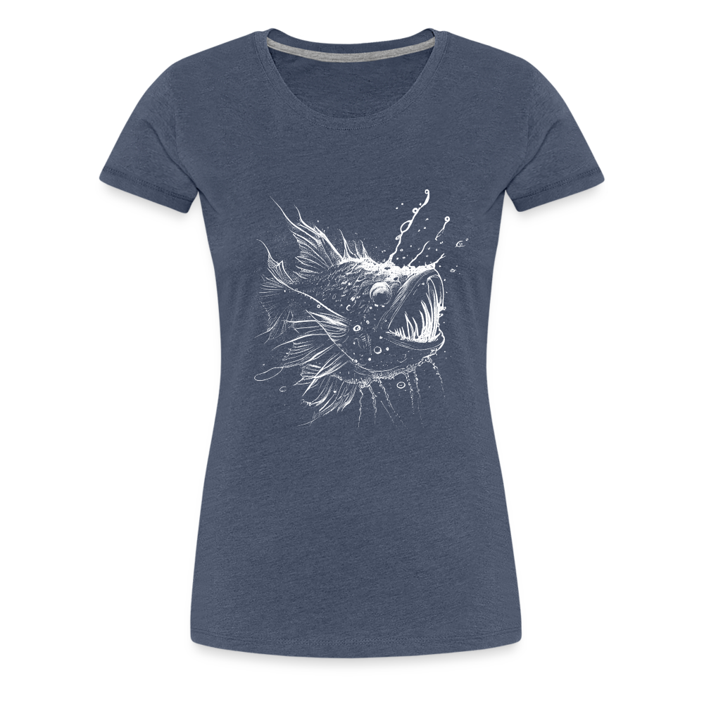 Anglerfisch, Tiefseefisch - Monochrom - Frauen Premium T-Shirt - Blau meliert