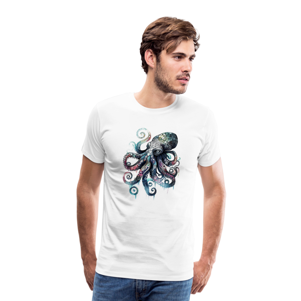 Cooler Wasserfarben Aquarell Oktopus  - Männer Premium T-Shirt - Weiß