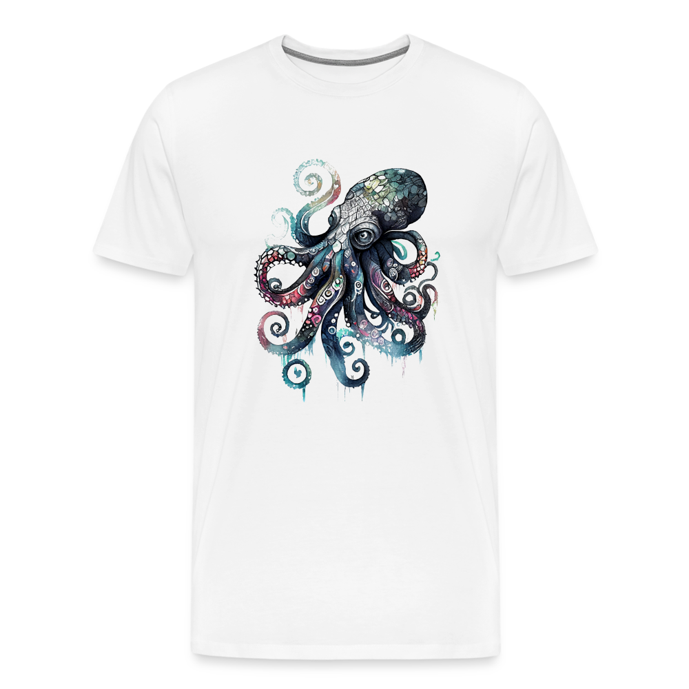 Cooler Wasserfarben Aquarell Oktopus  - Männer Premium T-Shirt - Weiß