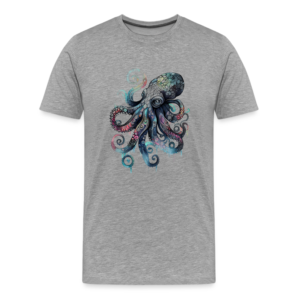 Cooler Wasserfarben Aquarell Oktopus  - Männer Premium T-Shirt - Grau meliert