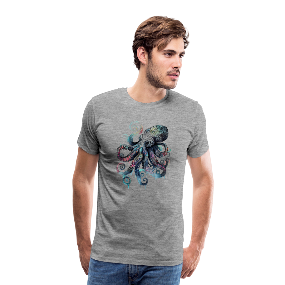 Cooler Wasserfarben Aquarell Oktopus  - Männer Premium T-Shirt - Grau meliert