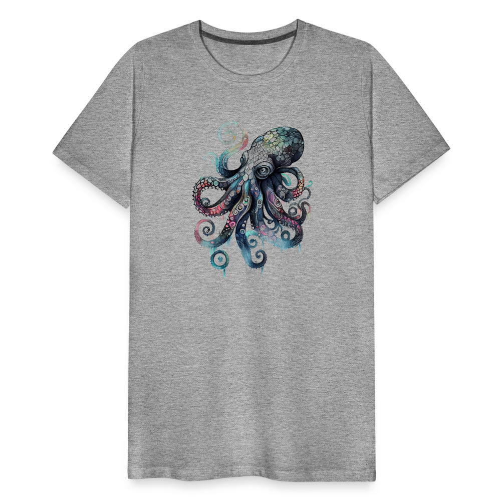 Cooler Wasserfarben Aquarell Oktopus  - Männer Premium T-Shirt - Grau meliert