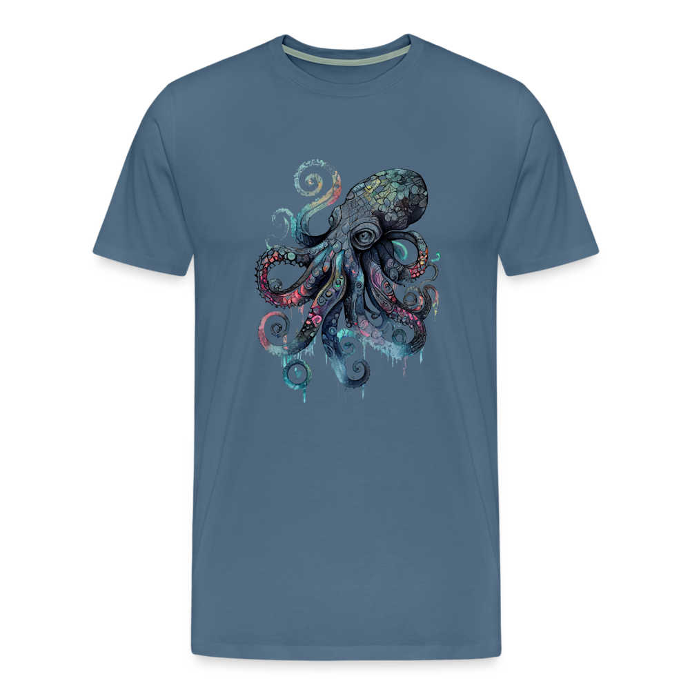 Cooler Wasserfarben Aquarell Oktopus  - Männer Premium T-Shirt - Blaugrau