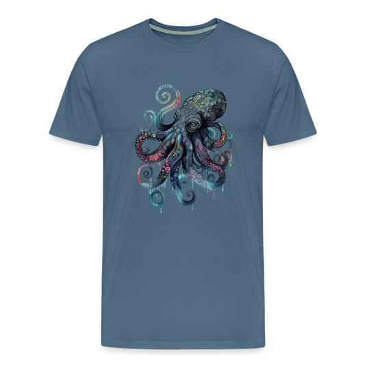 Cooler Wasserfarben Aquarell Oktopus  - Männer Premium T-Shirt - Blaugrau