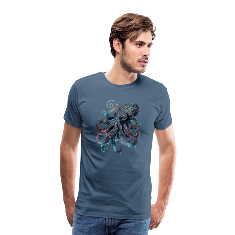 Cooler Wasserfarben Aquarell Oktopus  - Männer Premium T-Shirt - Blaugrau