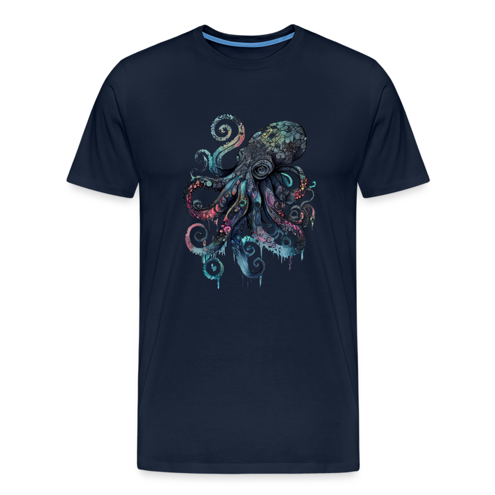 Cooler Wasserfarben Aquarell Oktopus  - Männer Premium T-Shirt - Navy