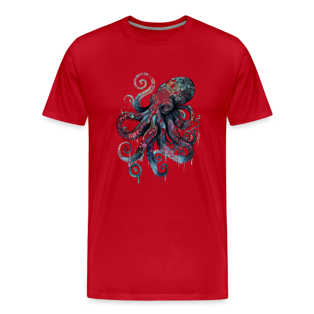 Cooler Wasserfarben Aquarell Oktopus  - Männer Premium T-Shirt - Rot