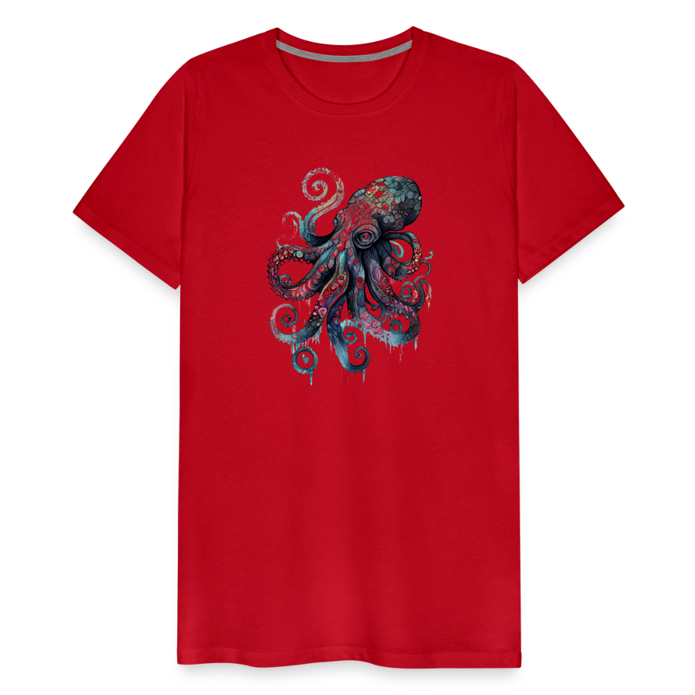 Cooler Wasserfarben Aquarell Oktopus  - Männer Premium T-Shirt - Rot