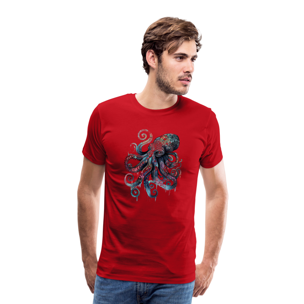 Cooler Wasserfarben Aquarell Oktopus  - Männer Premium T-Shirt - Rot