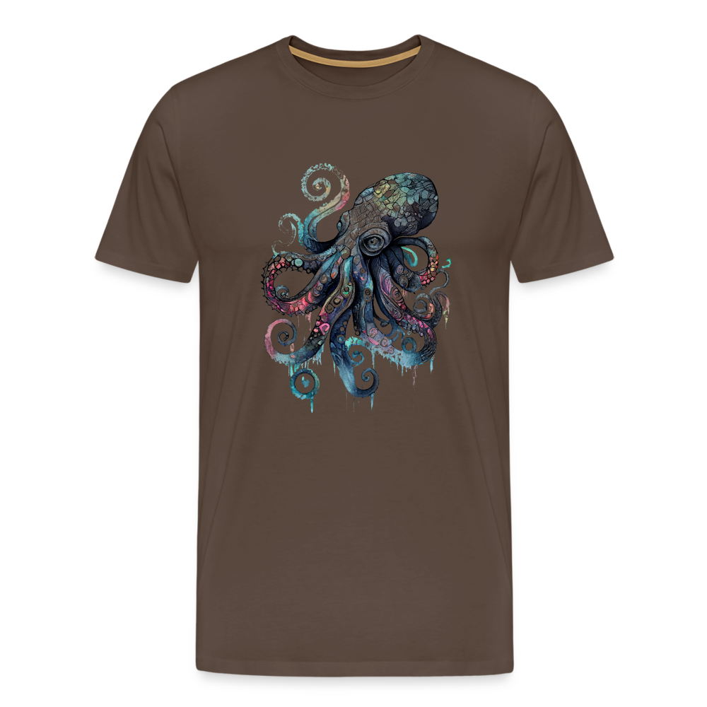 Cooler Wasserfarben Aquarell Oktopus  - Männer Premium T-Shirt - Edelbraun