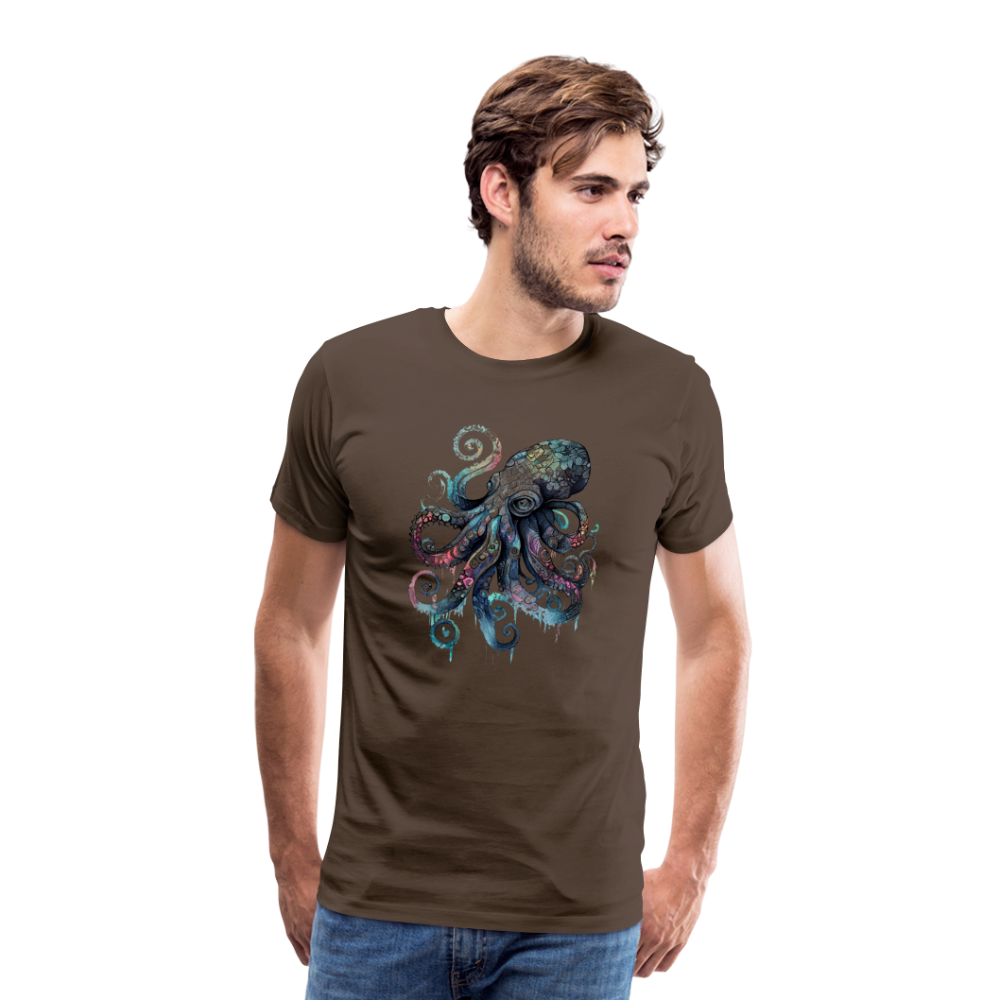 Cooler Wasserfarben Aquarell Oktopus  - Männer Premium T-Shirt - Edelbraun