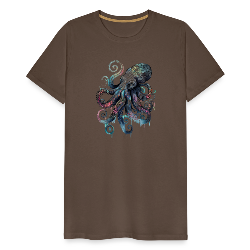 Cooler Wasserfarben Aquarell Oktopus  - Männer Premium T-Shirt - Edelbraun