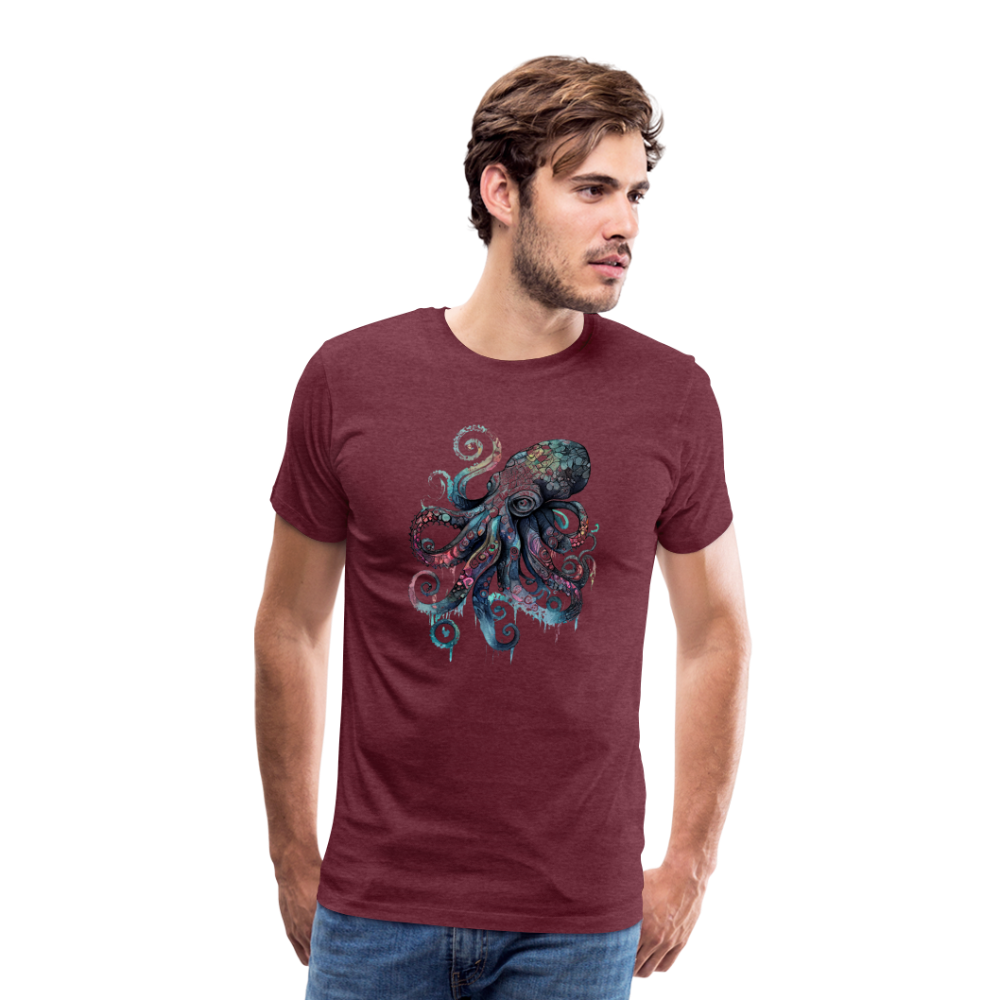 Cooler Wasserfarben Aquarell Oktopus  - Männer Premium T-Shirt - Bordeauxrot meliert