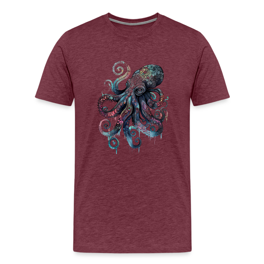 Cooler Wasserfarben Aquarell Oktopus  - Männer Premium T-Shirt - Bordeauxrot meliert