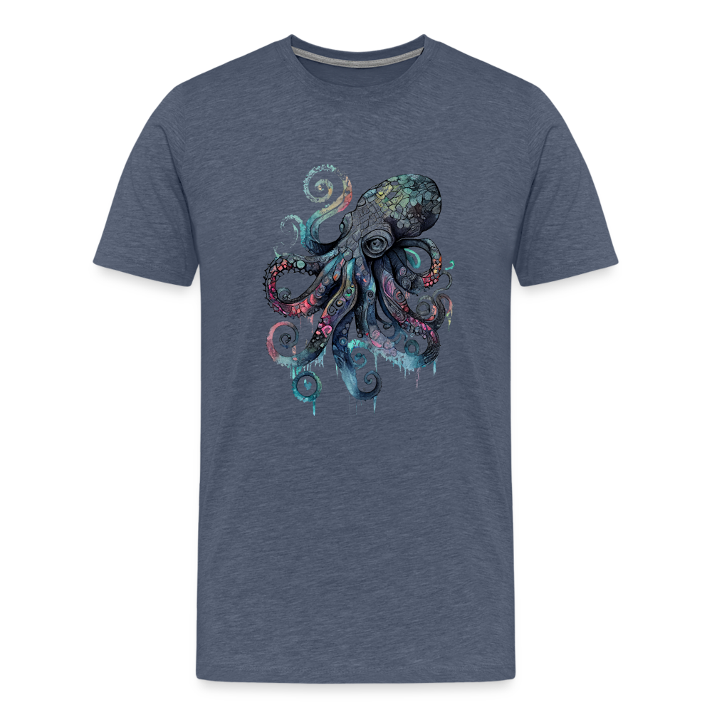 Cooler Wasserfarben Aquarell Oktopus  - Männer Premium T-Shirt - Blau meliert