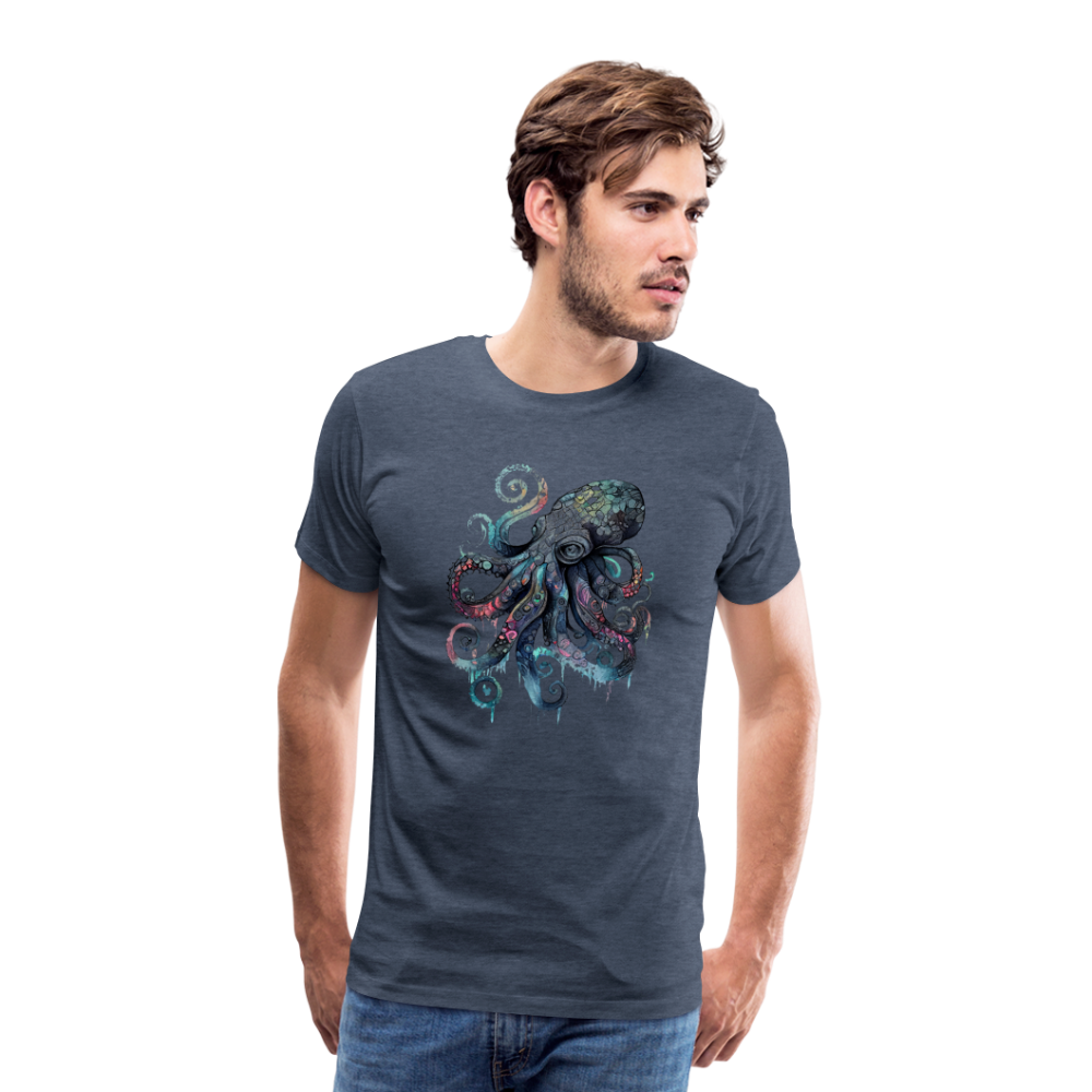 Cooler Wasserfarben Aquarell Oktopus  - Männer Premium T-Shirt - Blau meliert