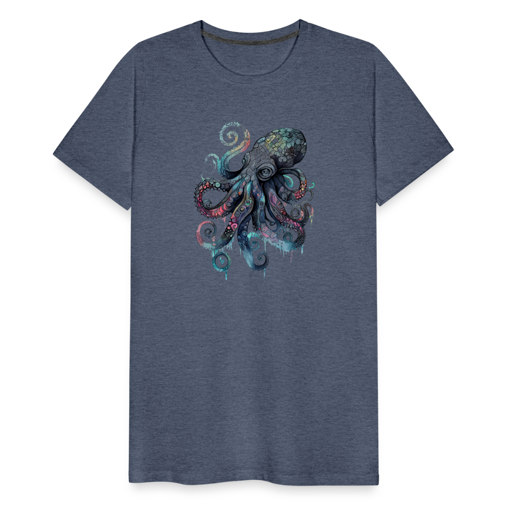 Cooler Wasserfarben Aquarell Oktopus  - Männer Premium T-Shirt - Blau meliert