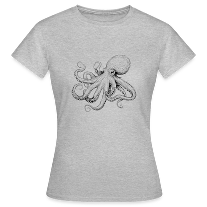 Zarte Oktopus Kraken Illustration in schwarz - Frauen T-Shirt - Grau meliert